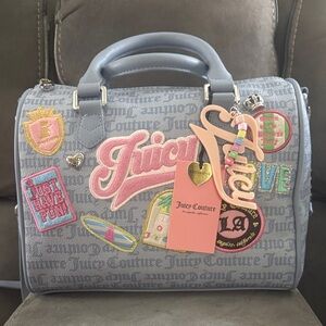 Juicy Couture Light Blue Patchwork Satchel with Pink Charm